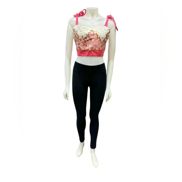 Rachel Zoe NWT Linen Blend Crop Tank Tie Up Floral Pink/White/Gold Size Medium - Picture 2 of 8